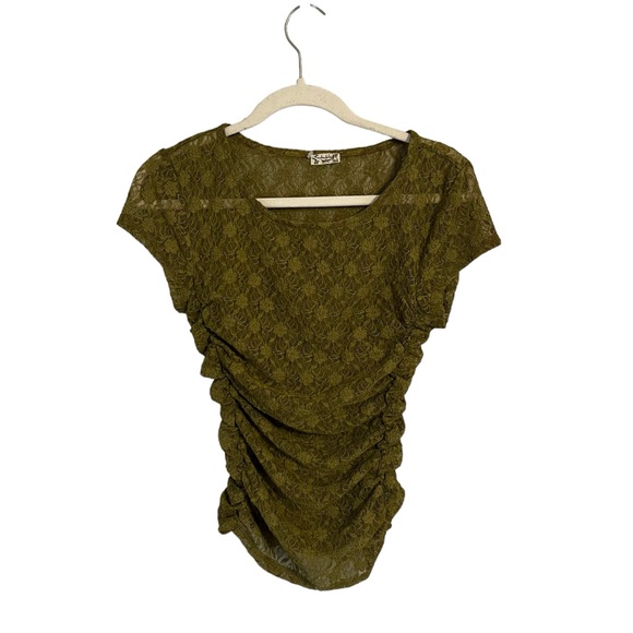 NWOT Free People Keep It Simple Lace Green Baby Tee - Picture 5 of 7